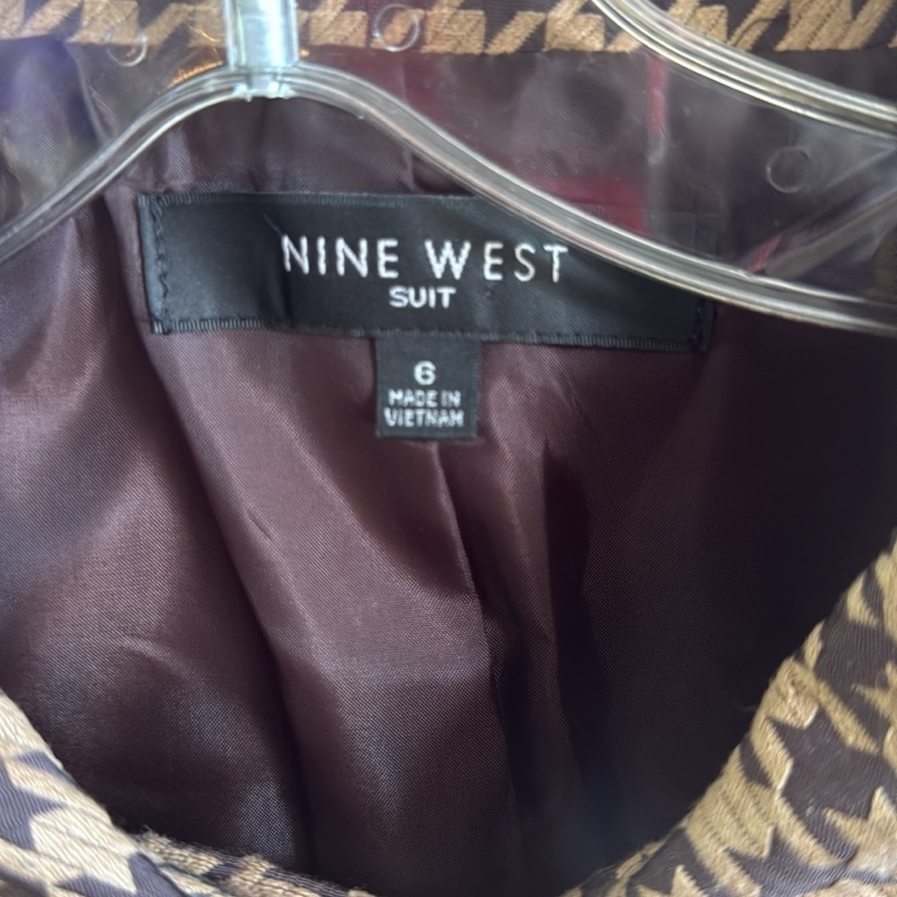 Nine West Womens Cropped Blazer size 6 Brown Double Breasted Houndstooth Lined - Picture 2 of 5